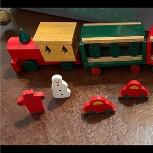Vintage wooden Holiday Train Set - Red and Green